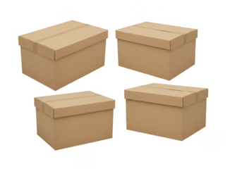 Isolated Transparent PNG Image of Four Cardboard Boxes with Lids