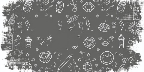Cute Manga Chalk Line Pattern, Hand Painted Design for Background