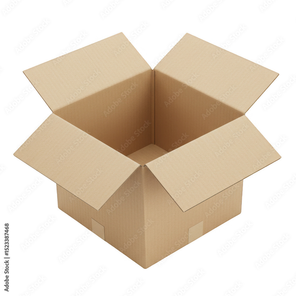 Poster isolated background of open empty brown cardboard box for delivery object