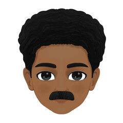 mature man face with dark skin, mustache and curly hair