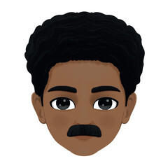 mature man face with dark skin, mustache and curly hair