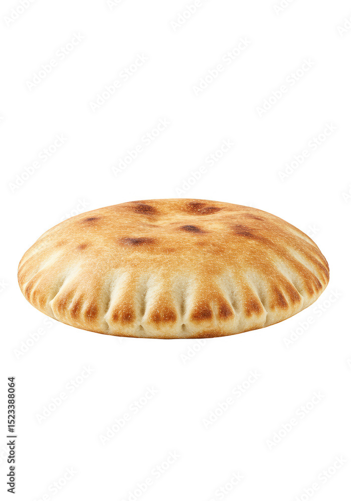 Poster isolated round flatbread with golden brown crust on transparent background