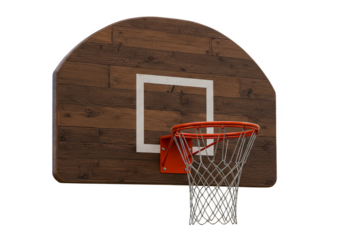 Isolated Basketball Hoop with Brown Textured Backboard and Transparent Background
