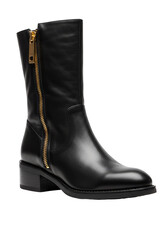 Isolated Black Ankle Boot with Golden Zipper In Transparent Background