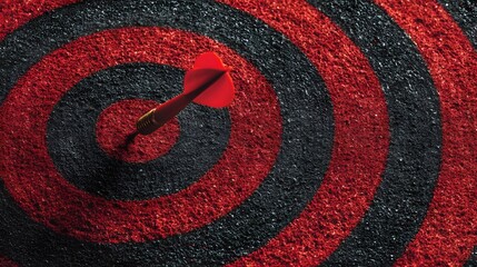 Darts target with red and black concentric rings and an arrow in the bullseye