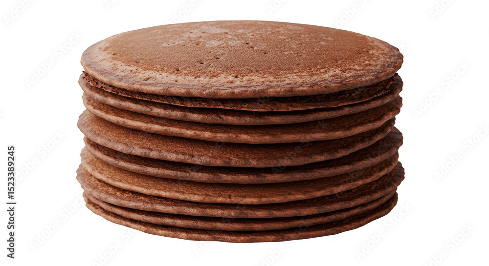 Poster isolated stack of round chocolate pancakes on transparent background