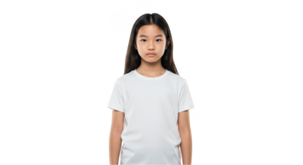 Portrait Of Asian Young Girl In White Shirt Isolated On Transparent