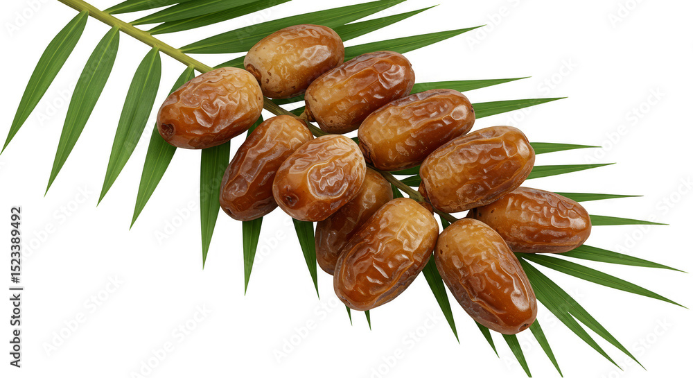 Poster isolated still life of dates with palm leaf against transparent background