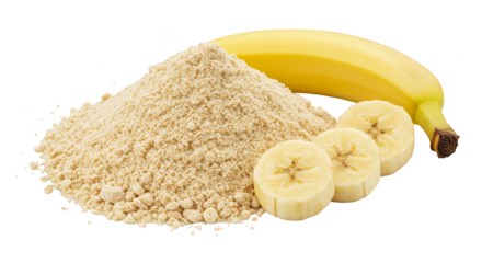 Isolated Still Life of Banana Flour and Fresh Bananas on Transparent