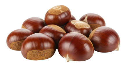 Isolated Still Life Of Brown Chestnuts Pile On Transparent Background