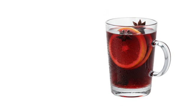 Isolated Still Life Mulled Wine with Orange and Star Anise Transparent Background