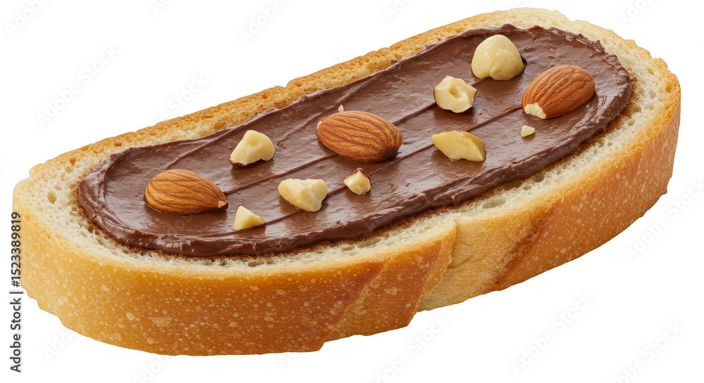Poster isolated bread slice with chocolate spread and nuts on transparent