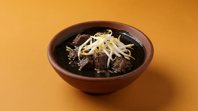Rawon beef stew with bean sprouts close-up
