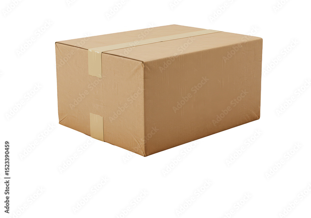Poster isolated cardboard box package brown shipping container with transparent background