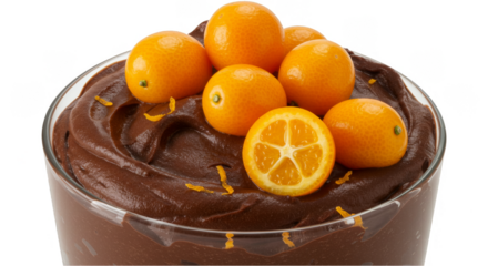 Isolated Chocolate Mousse with Kumquats in Glass Delicious Dessert PNG