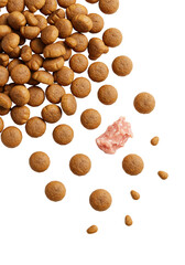 Top View of Dry Pet Food Ingredients Pile in Transparent Background