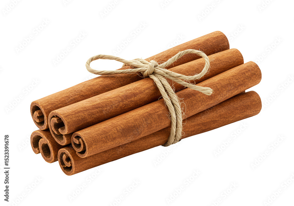 Poster isolated transparent background image of cinnamon sticks tied in bundle