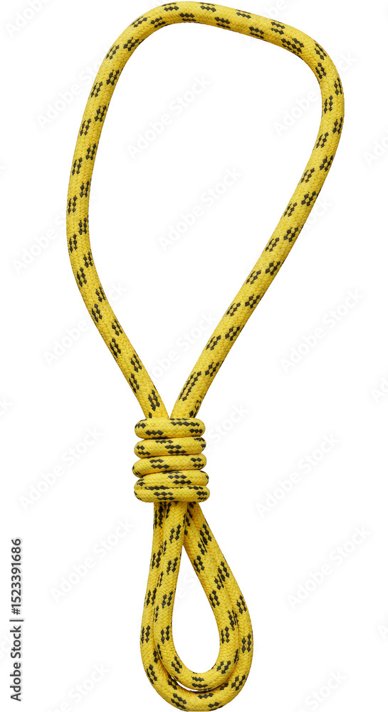 Poster isolated close up yellow rope knot with woven texture transparent loop