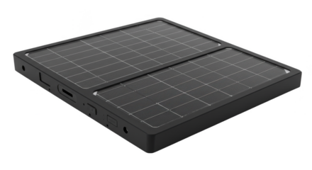 Isolated Close Up View of Black Portable Solar Panel on Transparent