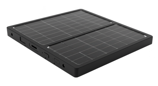 Isolated Close Up View of Black Portable Solar Panel on Transparent