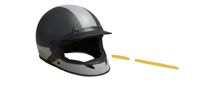 Isolated Cutout of Motorcycle Helmet in Gray With Transparent Background