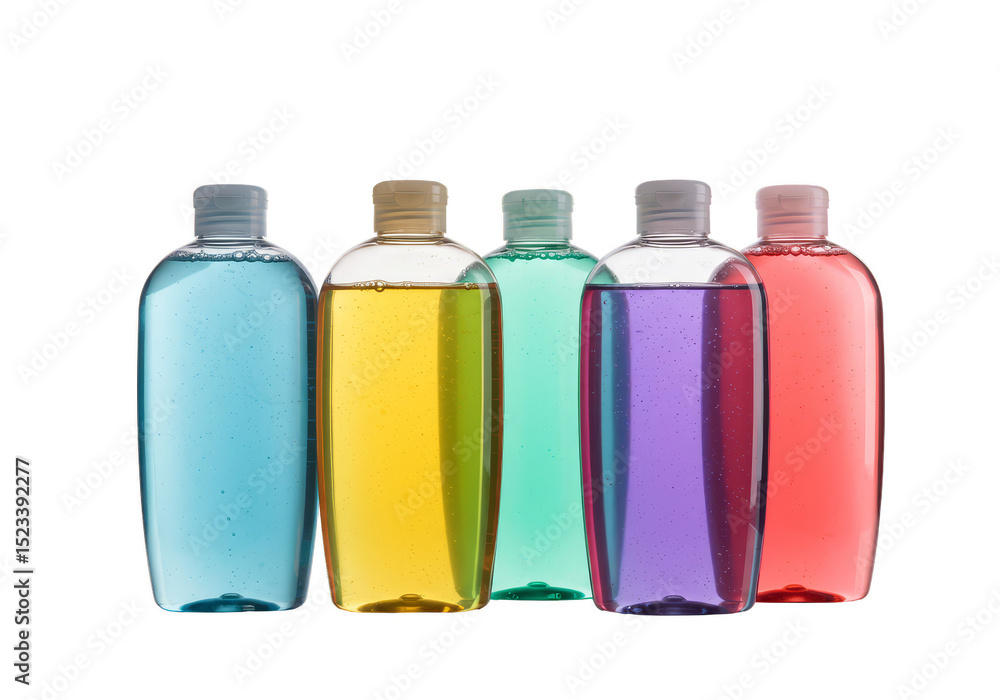 Poster isolated transparent background of colorful liquid bottles group assortment