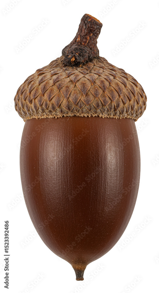 Poster isolated detailed acorn seed with brown shell on transparent background