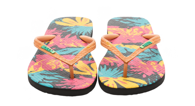 Isolated Transparent Background of Floral Pattern Flip Flops Footwear