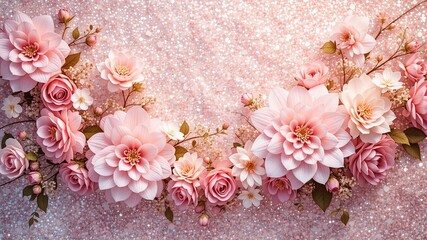 Delicate Pastel Flowers on a Glittery Background