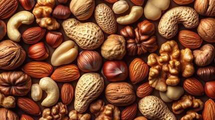 Variety of Nuts on Dark Background, Showcasing Healthy Eating and Natural Food Ingredients for Nutrition Advertising : Generative AI