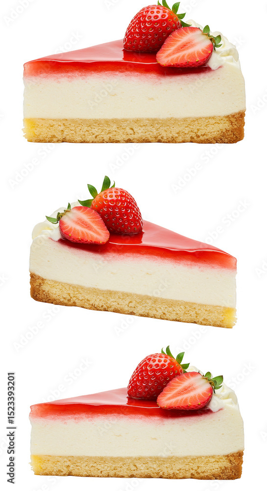 Poster isolated transparent background of three slices of strawberry cheesecake