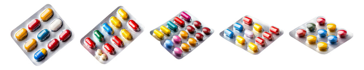 Colorful Assortment of Pills and Capsules on White Background, Isolated on Transparent, white background