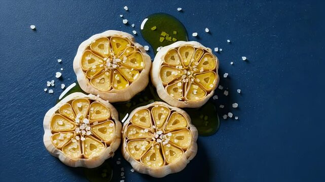 Roasted garlic bulbs with olive oil and spices