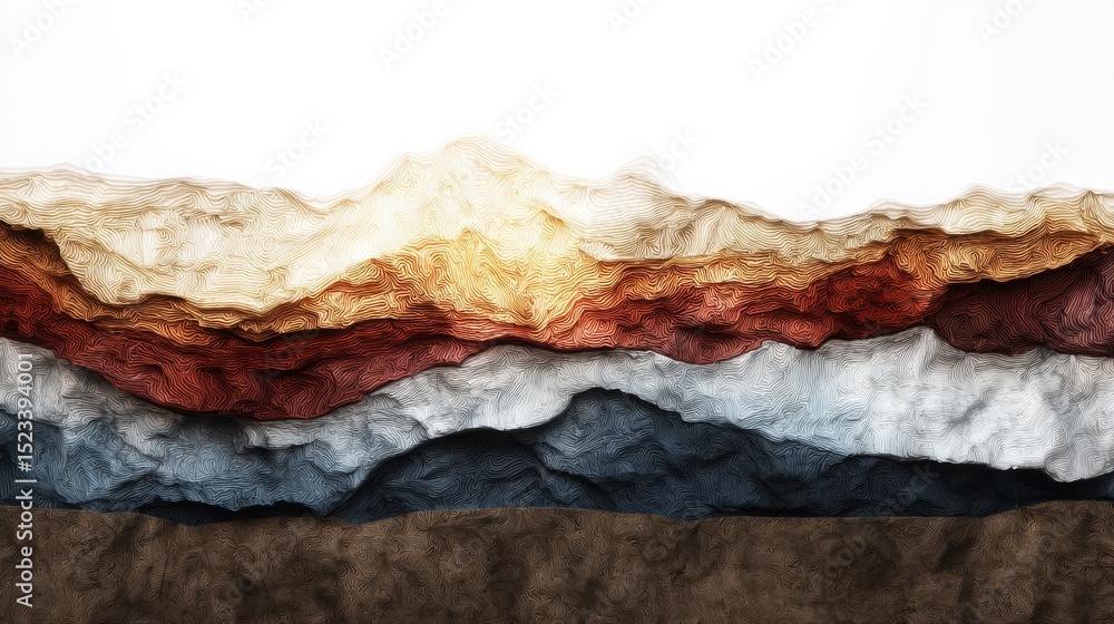 Poster Abstract Layered Mountain Range with Textured Lines, Evoking Serenity and Environmental Awareness for Nature-Inspired Projects : Generative AI