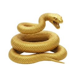 Fototapeta premium Isolated Golden Snake 3D Rendering of Metallic Reptile on Transparency