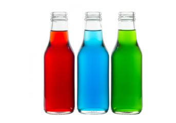 Isolated Transparent Red Blue Green Soda Pop Bottles Glass Beverages
