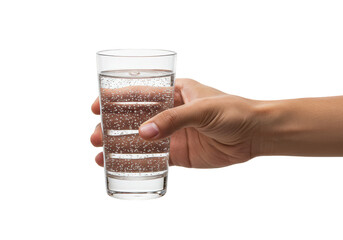 Isolated Hand Holding Refreshing Glass of Clear Water with Bubbles