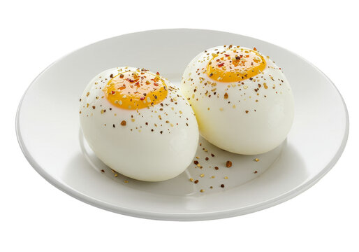 Isolated Two Boiled Eggs on Plate for Healthy Breakfast Food