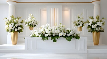 Elegant wedding ceremony backdrop with floral arrangements