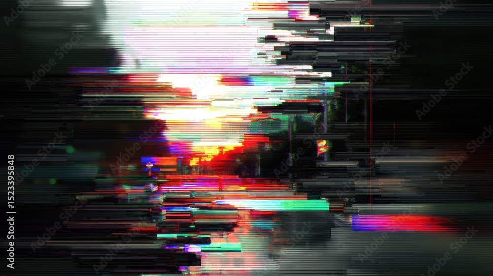 Poster Abstract Glitch Art Background With Vibrant Colors, Perfect for Digital Disruption and Technology Innovation Concepts : Generative AI