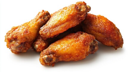 Pile of Golden Fried Chicken Wings on White Background, Representing Comfort Food and Indulgence for Restaurant Menu : Generative AI
