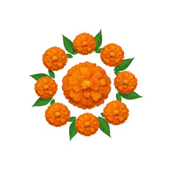 Orange Marigold Floral Wreath Isolated on Transparent Background Illustration