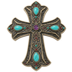 Ornate Turquoise Cross Religious Jewelry Vintage Design on Transparent