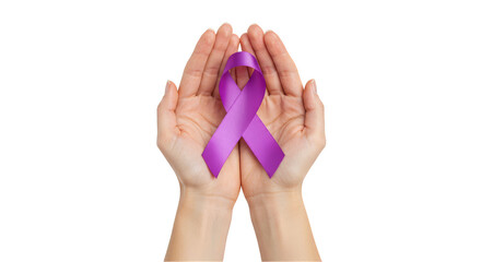 Isolated Illustration Purple Ribbon Of Awareness Held In Human Hands