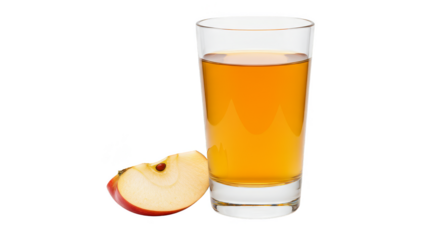 Photorealistic Apple Juice in Clear Glass with Slice in Transparent Background