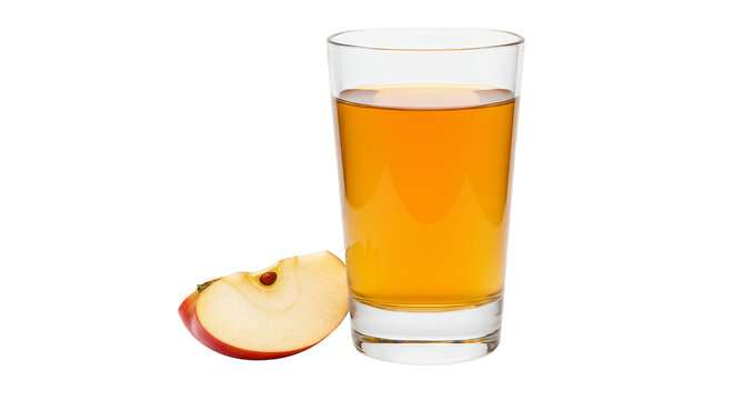 Photorealistic Apple Juice in Clear Glass with Slice in Transparent Background