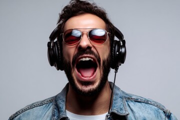 Man with Headphone Shouting