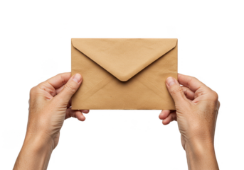 Isolated Image of Hands Holding Brown Envelope on Transparent Background