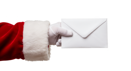 Isolated Image of Santa Hand in Glove with White Envelope Letter