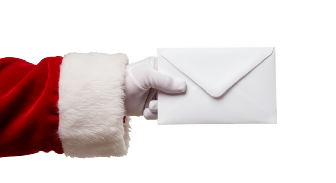 Isolated Image of Santa Hand in Glove with White Envelope Letter - Powered by Adobe